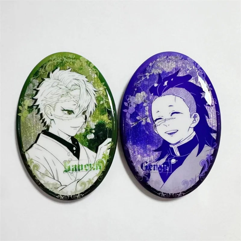Anime Shinazugawa Sanemi Genya Cosplay Badge Round Brooch Figure Bag Backpack Lapel Pins 2Pcs Jewelry Accessories Halloween Prop
