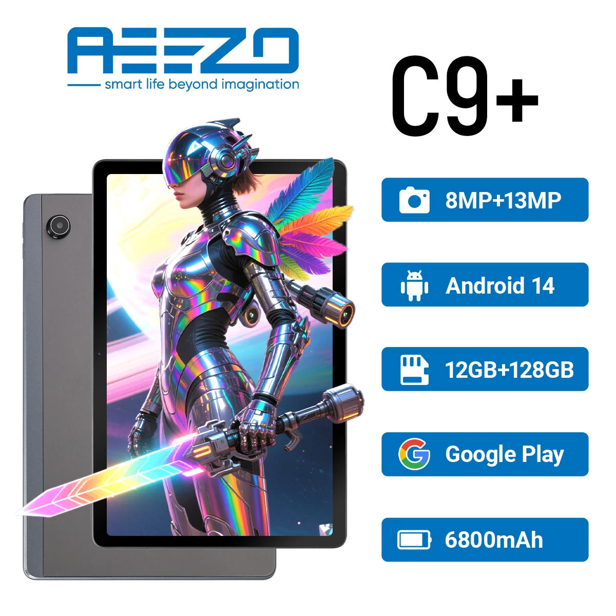 AEEZO 11 Inch Android 14 Tablet Octa-Core 12GB RAM 128GB ROM+1TB Expansion 8MP+13MP Camera 1920×1200 HD IPS 6800mAh Battery
