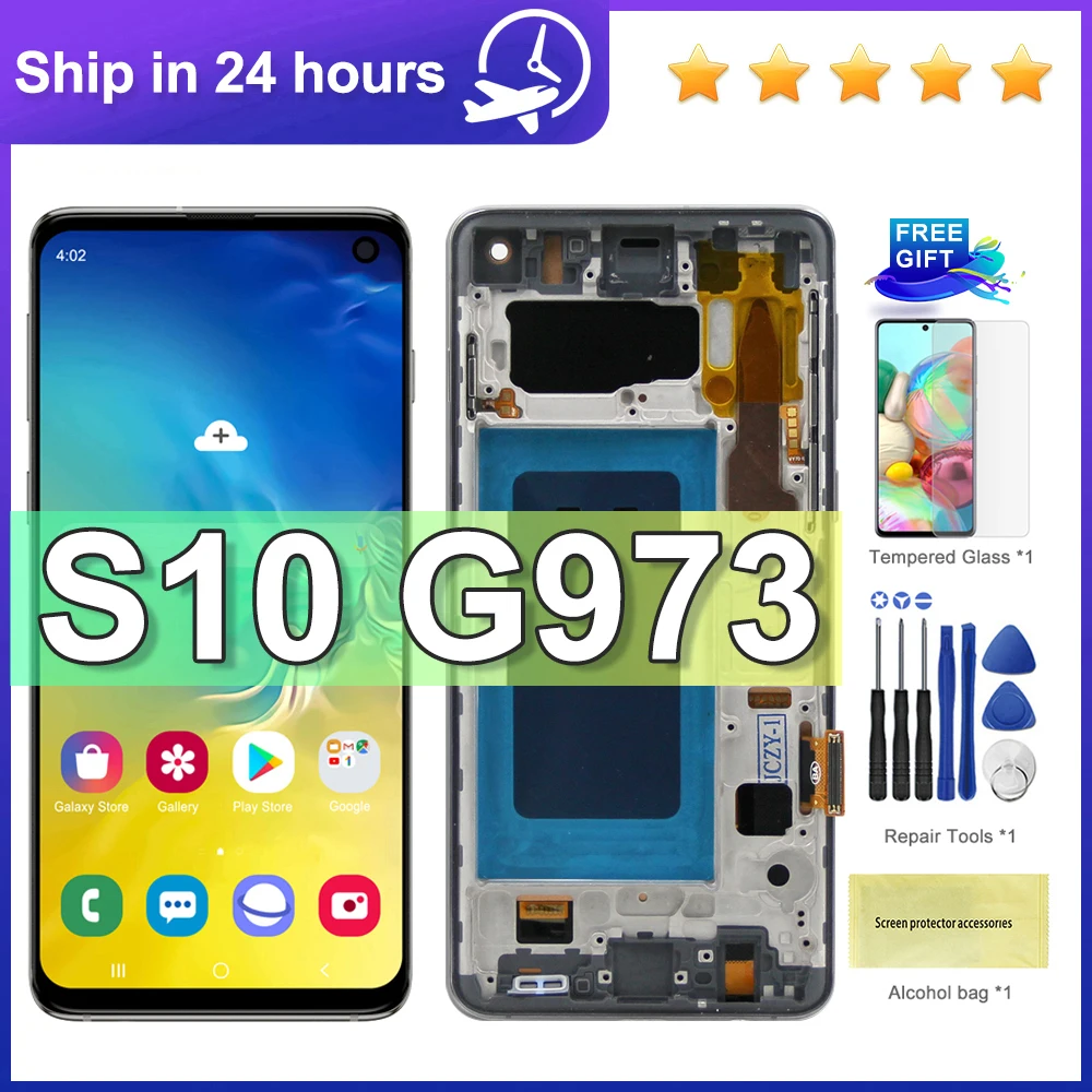 TFT Quality For Samsung S10 G973F/DS G973U G973 SM-G973 LCD Display Touch Screen with Frame, For Galaxy S10 LCD