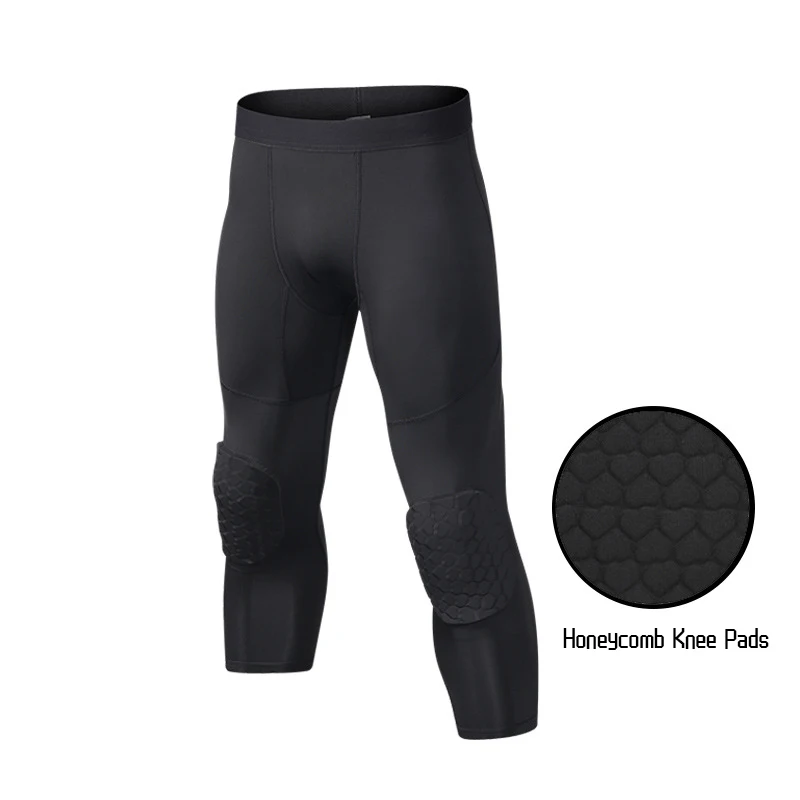 Pantaloni da basket da uomo con ginocchiere 3/4 Leggings a compressione imbottiti equipaggiamento protettivo sportivo pantaloni da ciclismo da corsa