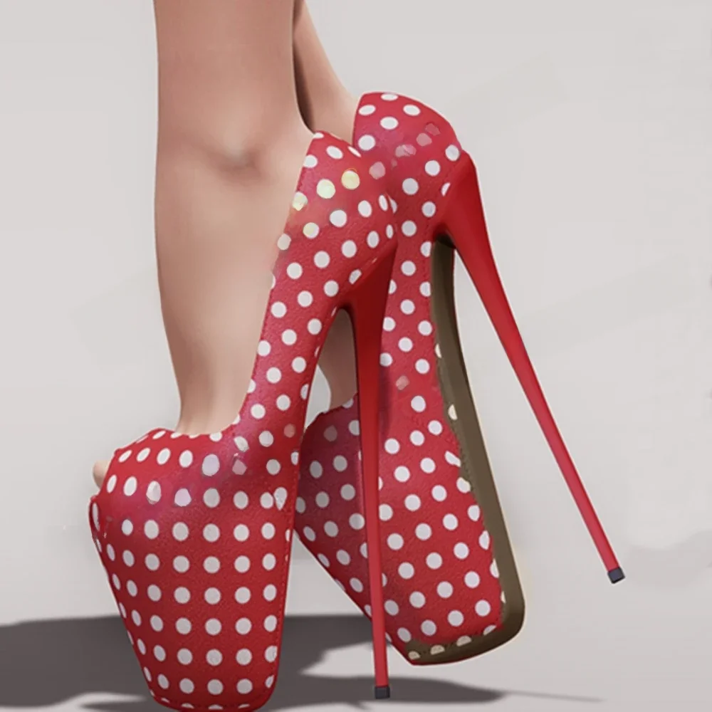 Rode Ronde Puntprint Ondiepe Pumps Elegante Peep Toe Platform Stiletto Hoge Hak Mode Sexy Damesschoenen 2024 Zomer Para Mujere - afbeelding 2
