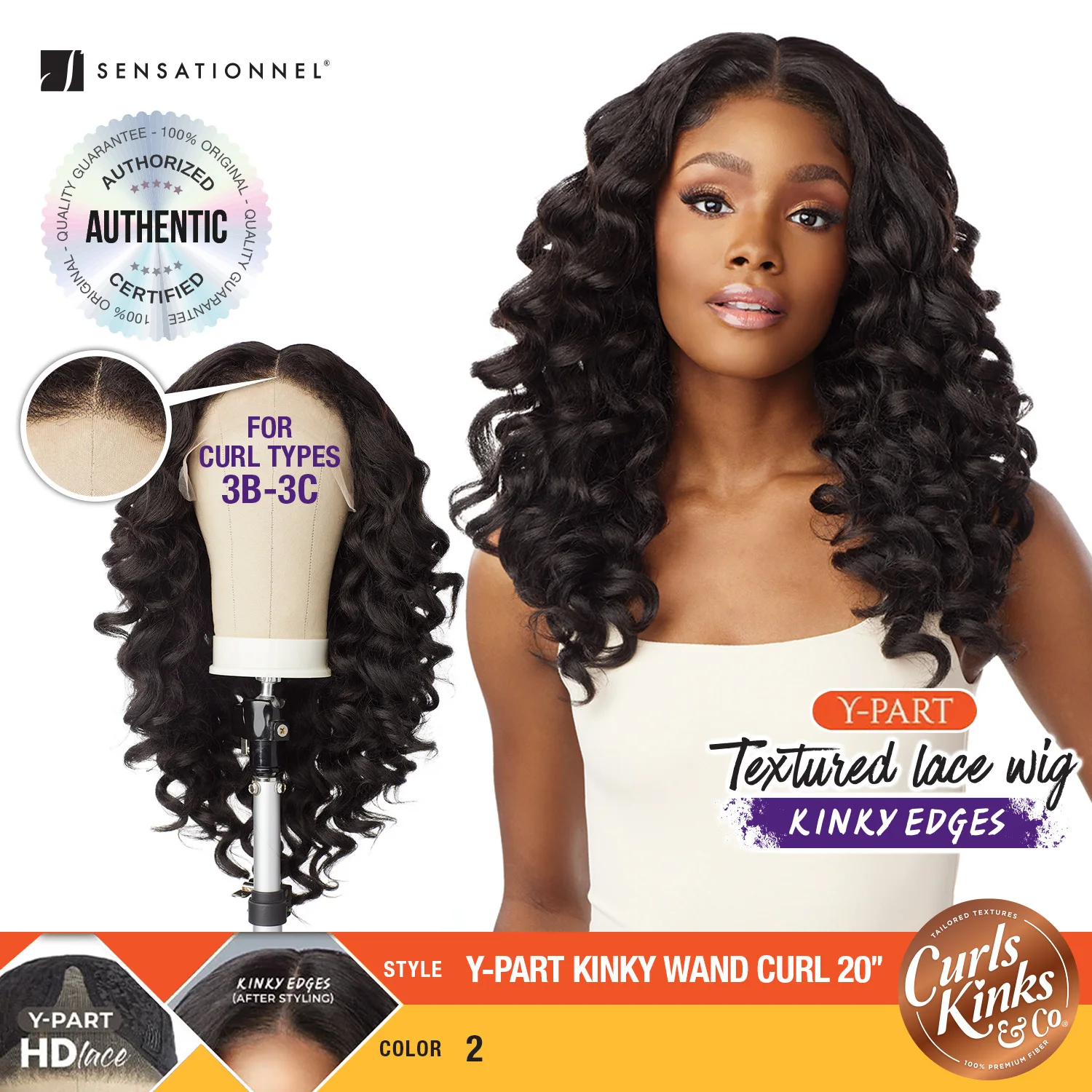 Sensationnel Curls Kinks N Co HD Lace Wig Glueless Y-Part Kinky Wand Curl 20