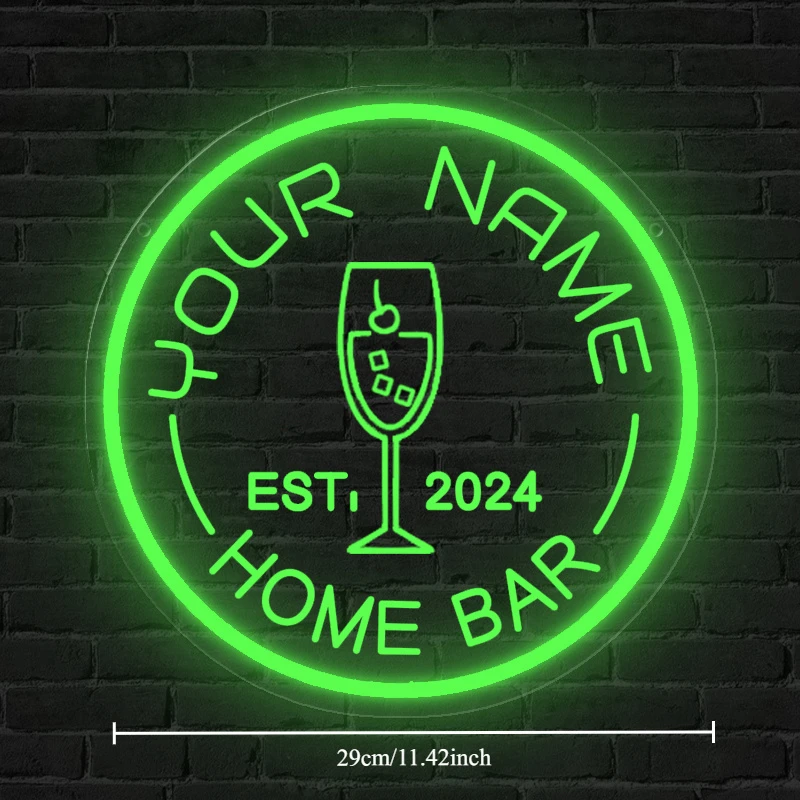 Custom Round Neon Signs with Cocktail Logo, Door/Wall/Table Hanging Neon Sign Perfect for Home Bar/Pub/Night Markets/Store Decor