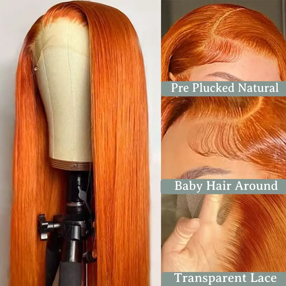 IAMVIP Transparent Lace Wig For Women Ginger Orange 13x6 Lace Front Wigs Human Hair Bone Straight 13x4 Human Hair Lace Front wig