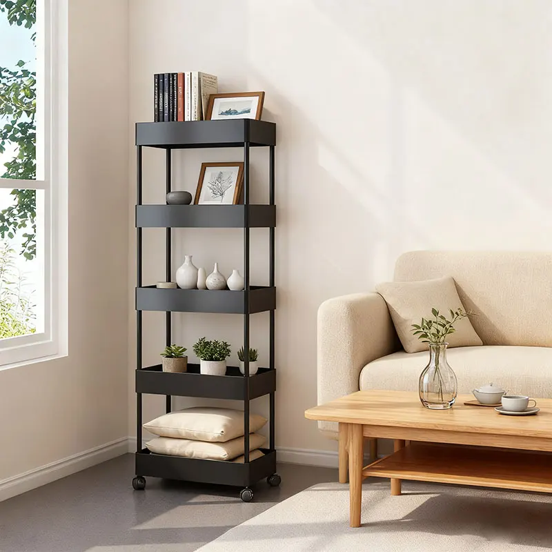 وحدة رفوف مكونة من 5 طبقات، بلاستيك، قابلة للفصل، بعجلات، وحدة رفوف متعددة المستويات للدراسة المنزلية، المطبخ، غرفة المعيشة والحمام - بلاستيك متين، سهل التجميع #1