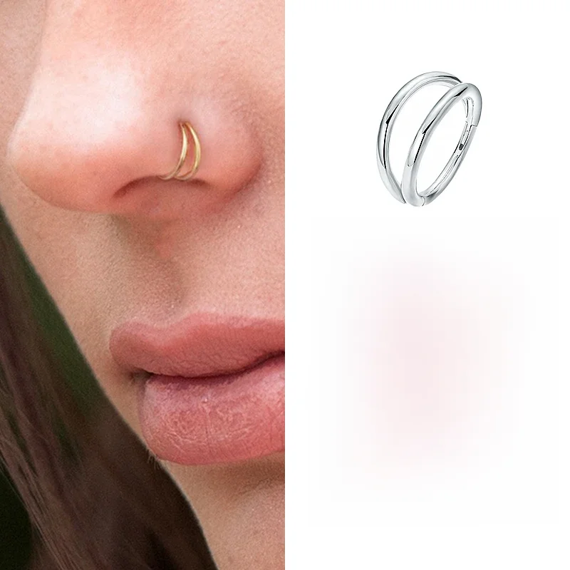 Anneaux de nez cerceaux anneaux de Septum Double cerceau de Cartilage boucle d'oreille Piercing Nariz ouvert empilé cerceau anneaux de nez pour femmes et hommes