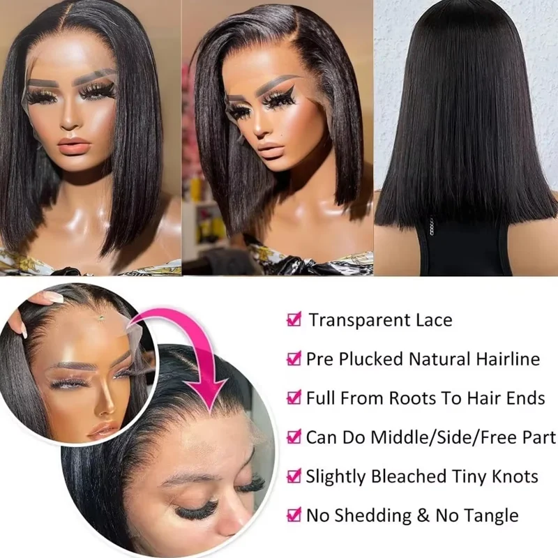 13x4 العظام مستقيم بوب شعر مستعار الدانتيل الجبهة خصلات الشعر المستعار الإنسان للنساء 4x4 قصيرة بوب شعر مستعار الدانتيل الباروكة الأمامية 100% الشعر البشري 200% الكثافة