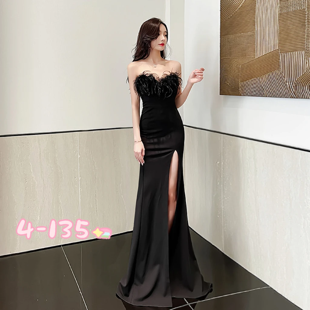 

2024 new sexy backless slit long skirt temperament tube top floor-length evening dress