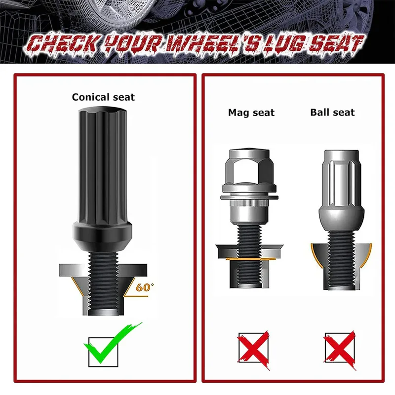 9/16-18 Radmuttern, 32 Stück Ausbuchtungs-Eichel, geschlossenes Ende für LKWs und SUVs – Schwarz