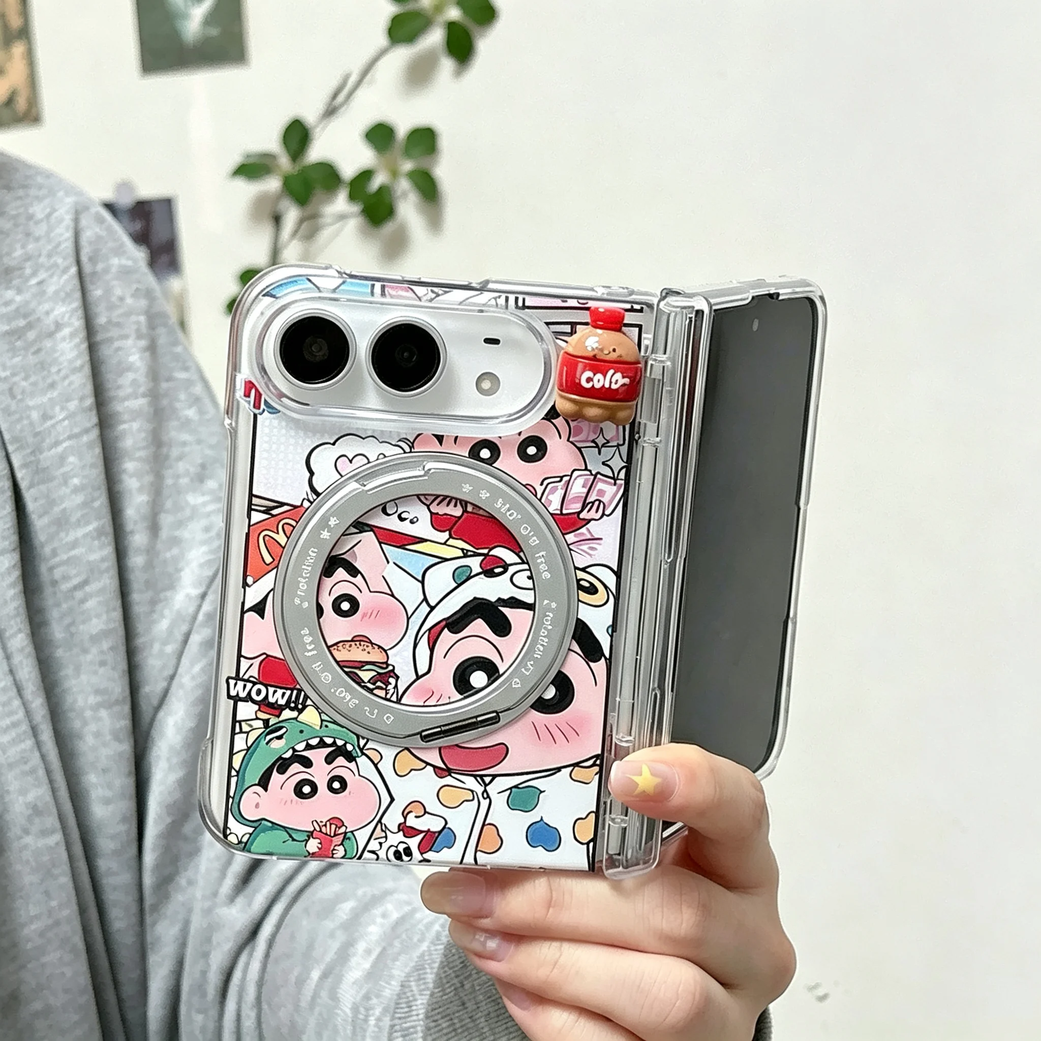 Ins Cute Anime Cartoon Character Phone Case for iPhone Duo Cover, with Magsafe Holder, Fashion Anti-fall Protective Cases Kawaii