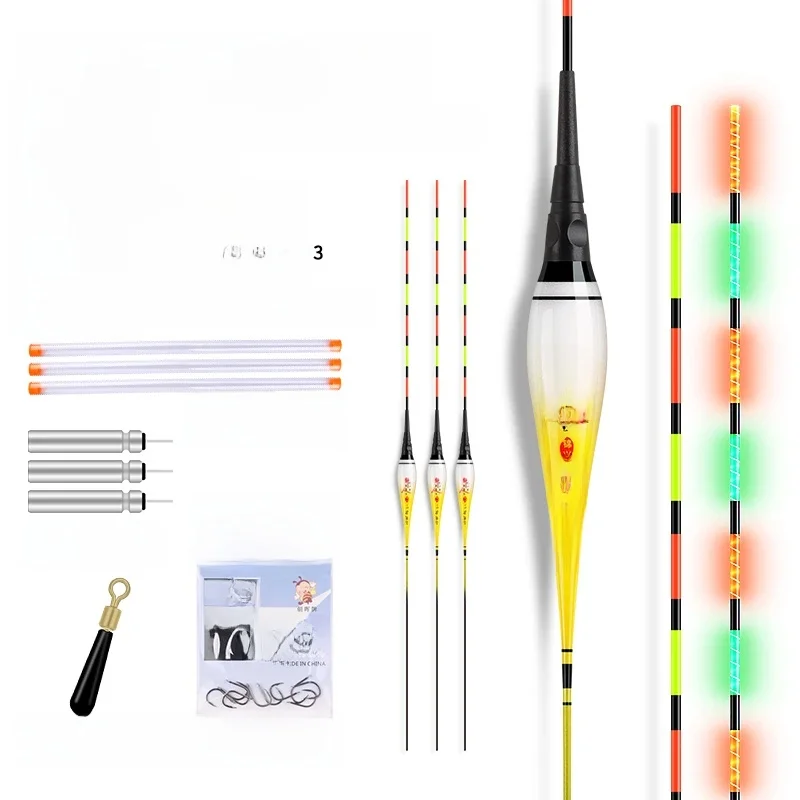 Flotteurs Shoes, 3 Tubes de Flotteurs, 1 Sac de Crochets, Bouée Électrique Verticale, Accessoires de Pêche en Eau Douce, 3 Pièces