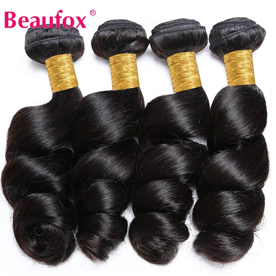 Beaufox-Indian Cabelo Humano Weave Pacotes, onda solta, Remy ondulado, cor natural, negócio, 1 pc, 3 pcs, 4 pcs