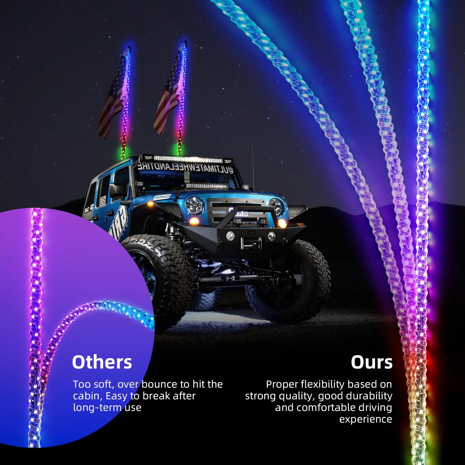 2 قطعة 2FT LED أضواء السوط ، التحكم عن بعد مقاوم للماء سارية العلم هوائي السياط ، ل UTV ، ATV ، الطرق الوعرة ، شاحنة ، الرمال ، عربات التي تجرها الدواب الكثبان الرملية ، RZR