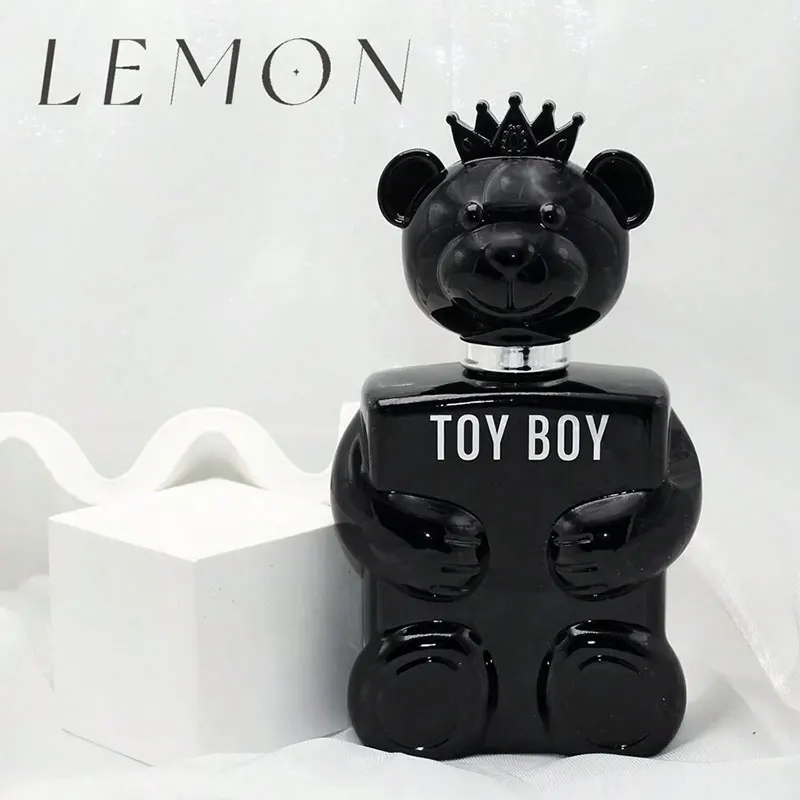 TOY BOY, perfume con forma de osito de peluche con corona negra, 100 ml, aroma fougère de alta calidad, larga duración, perfume unisex ideal para el día a día y como regalo