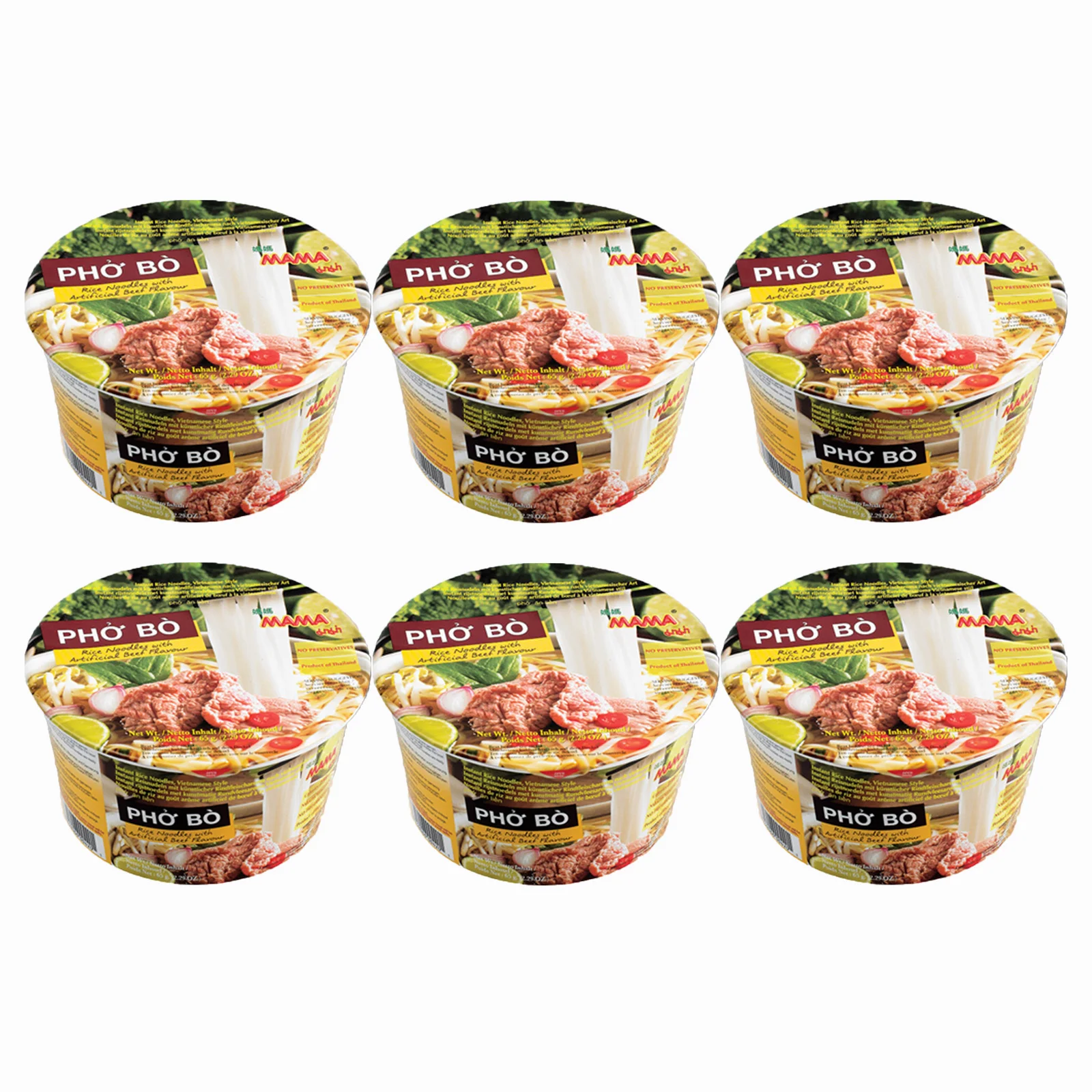 MAMA Pho Bo Instant Beef Soup Bowl Noodle In 2.29 Ounce (Pack of 6)