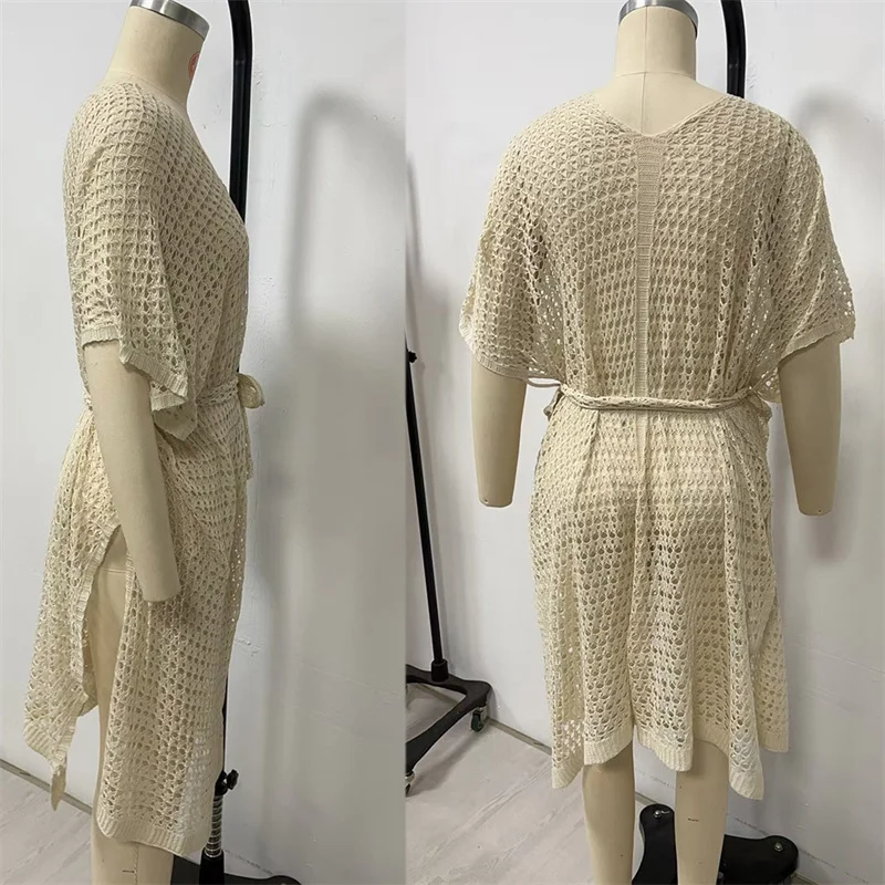 Kardigan Kimono Narzutka Plażowa Strój Kąpielowy Damski Letnia Sukienka Dzianinowa Kaftan Szydełkowe Narzutki na Bikini Tunika Peleryna