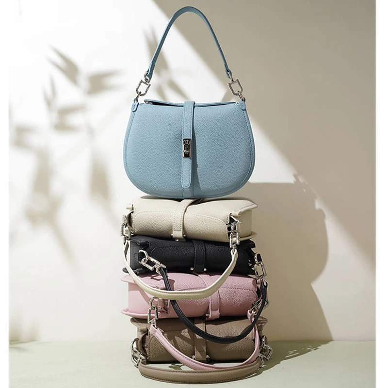 

Gorfia luxury design women's bag genuine leather shoulder bag unique lock and double zipper closure large capacity crossbody bag