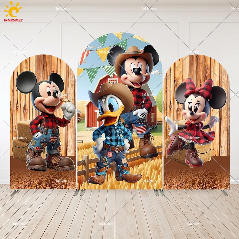 

Western Party Birthday Decoration for Boy Arch Backdrop Cover Cowboy Mickey Mouse Arched Wall Banner Doubleside Background