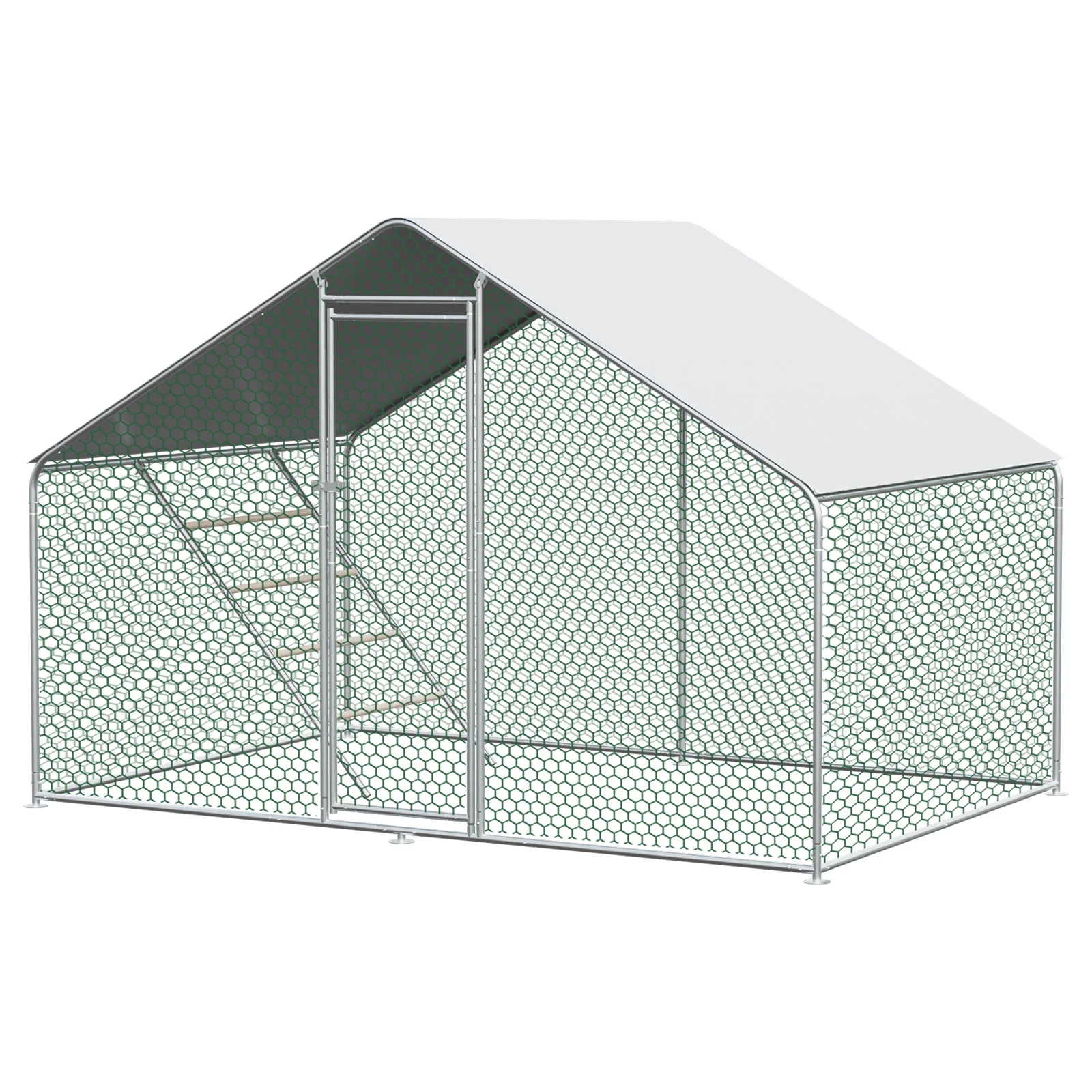 Corral Metálico para Pollos de 3x2x2m, Cubierta Impermeable de PE y Cierre de Seguridad, Corral Portátil para Exteriores para Pollos, Conejos y Otras Mascotas Pequeñas