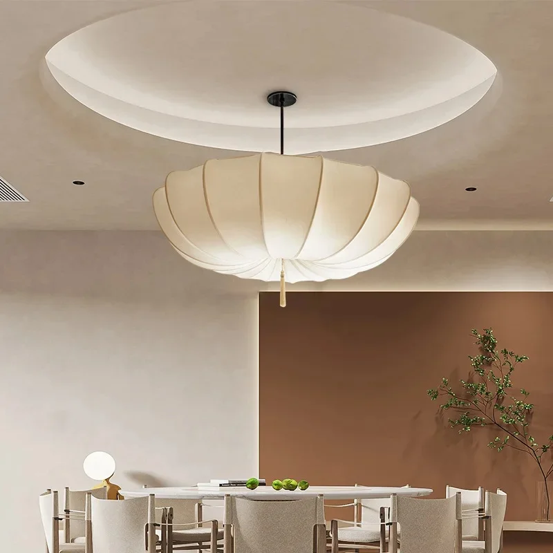 Europejska tkanina żyrandol w stylu kremowym lampa wisząca do salonu jadalnia hotelowa lampa wisząca Wabi Sabi — 2