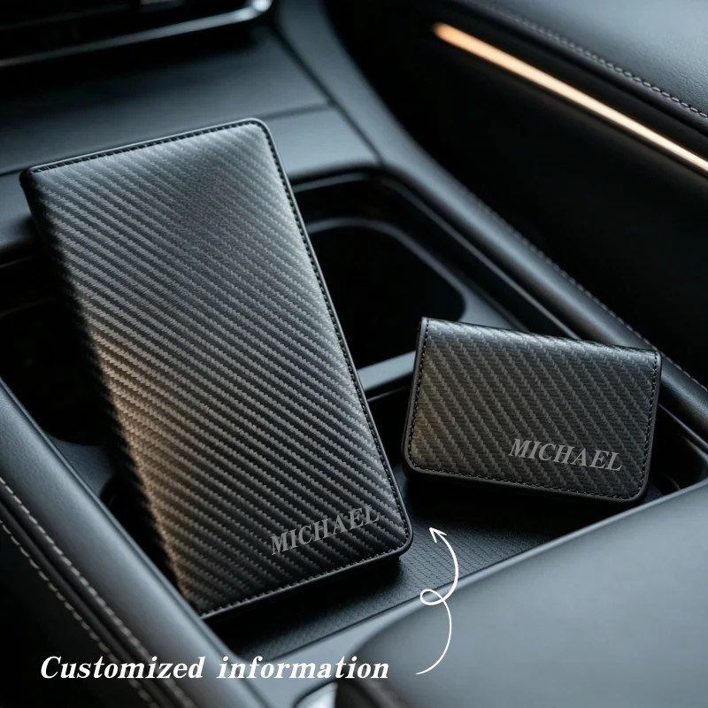 2PCS Custom Name Car Registration Insurance Card Holder Multifunctional Car Document Wallet for Glove Box Auto Interior Gift