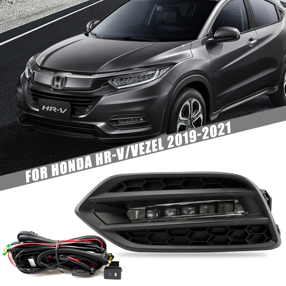 

FOR HONDA HR-V HRV / VEZEL 2019 2020 2021 LED Light Bar DRL Daylight Day Time Running Light Fog Lamp Cover w/Wiring Set 2pcs