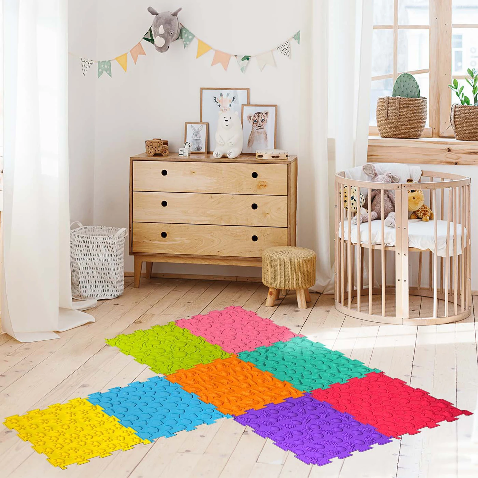 Mata sensoryczna do masażu, teksturowana mata sensoryczna, antypoślizgowa mata do masażu stóp z dopasowaniem kolorów dla dorosłych, chłopców i dziewcząt, do użytku wewnątrz pomieszczeń.