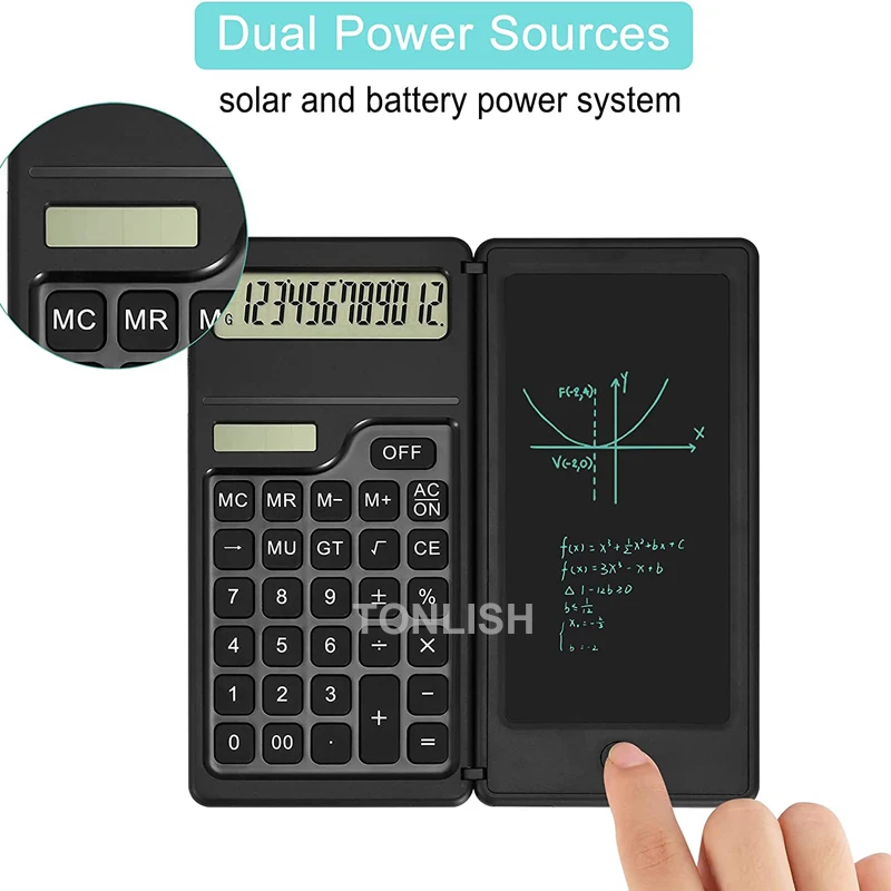 TONLISH 12-digit Standard Function Desktop Calculator Solar and Battery Dual Power Folding Scientific Calculator