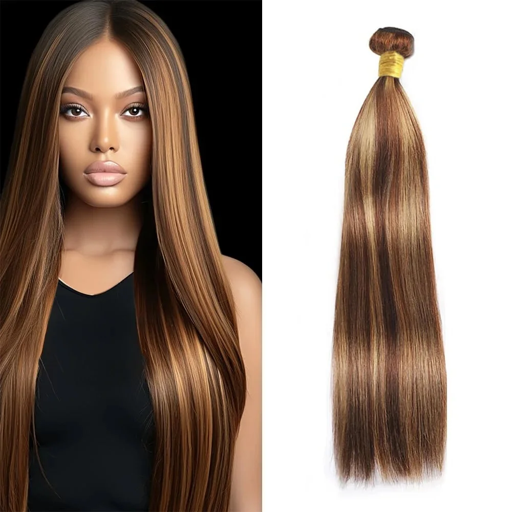 Ombre Brown P4/27 Highlight Bundles Human Hair Straight Brazilian Human Hair 1/3 Bundles Remy Bundles Hair Extensions For Women