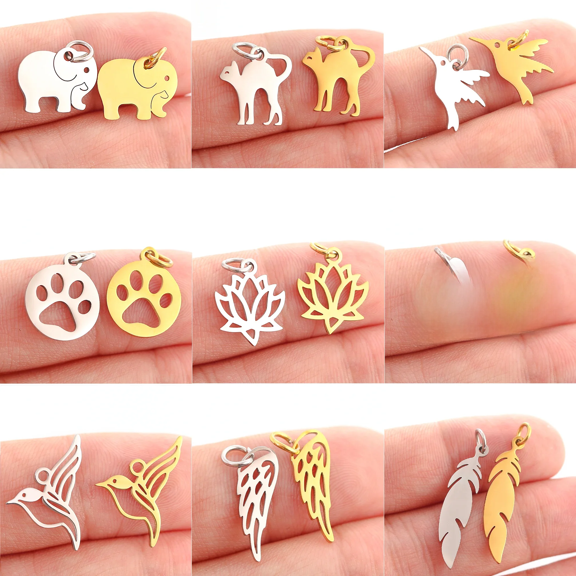 5Pcs/Lot Animal Claw Charms Stainless Steel Cat/Slephant/Hummingbird/Yoga Charm Diy Naszyjniki Kolczyki Biżuteria Wisiorki — zdjęcie 2