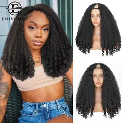 Afro Kinky Straight V Part Wigs with Bouncy Curls Short Synthetic Glueless Wigs for Black Women No Leave Out Clip in Half Wigs