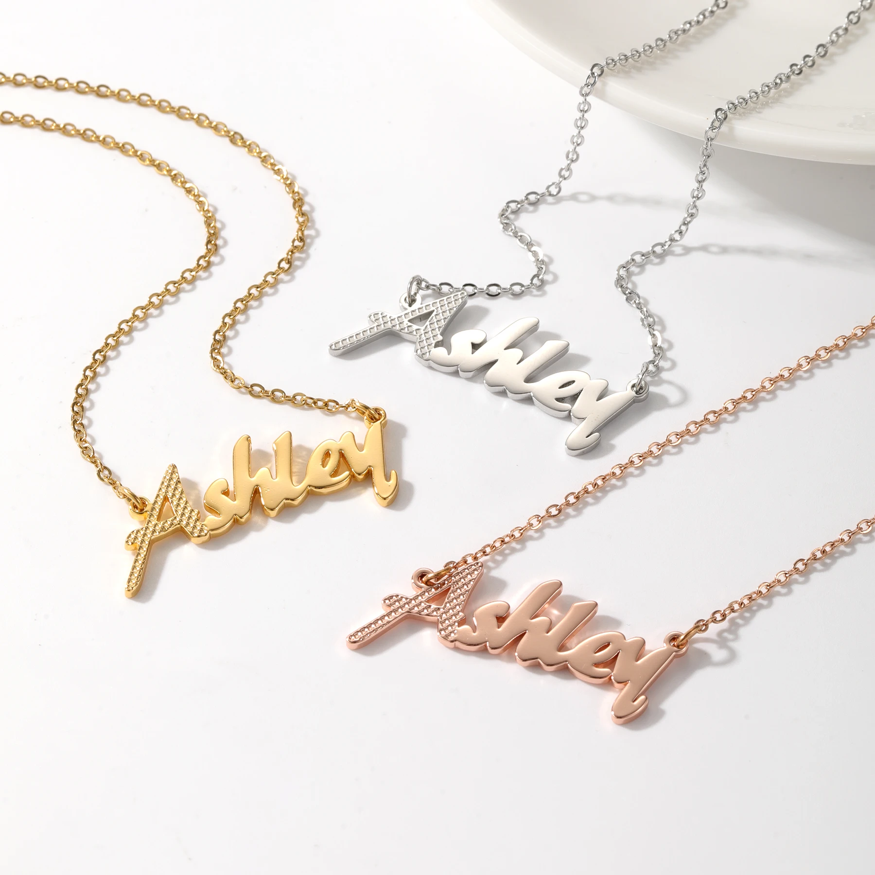 Personalised Waffle texture Name Necklace Custom Name Necklace For Women Stainless Steel Jewelry Christmas Gift Girl Friend