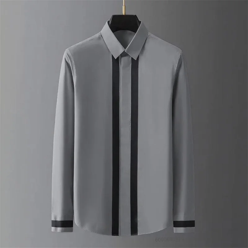2025 Men's Shirt Geometric Shoulder Strap Splicing Shirt Business Casual Long Sleeve Formal Shirt Social Gathering Wear Vest