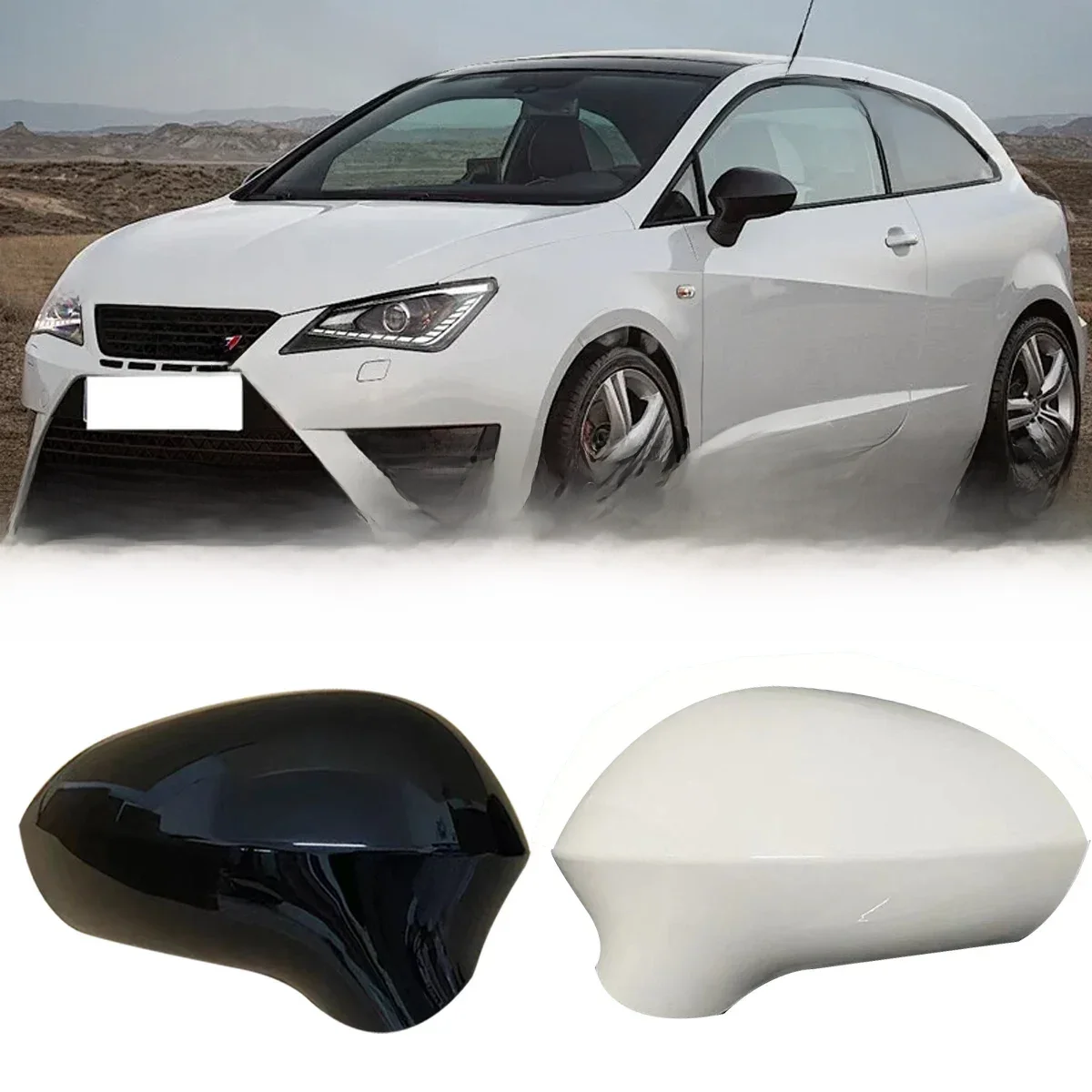 Para zamiennych osłon lusterek bocznych do Seat Leon MK2 1P Ibiza MK4 6J Exeo 3R 2008-2017 Akcesoria samochodowe czarno-białe — 2