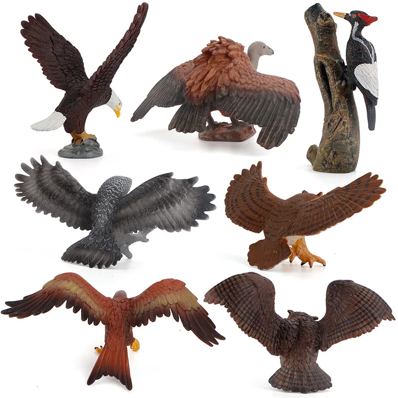 Simulation Wildlife Animals Eagle Owl Woodpecker Action Figures Bird Figurines Vulture Model Decoration Educational Toy Kid Gift