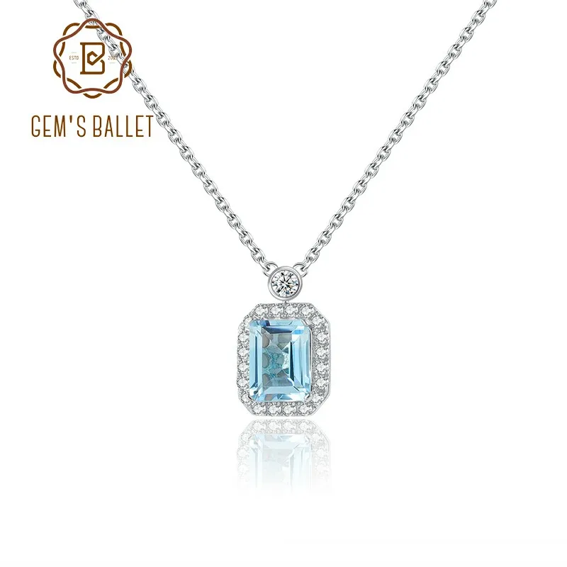

GEM'S BALLET OCT 6x8 мм 2,47 карата натуральный небесно-голубой топаз ожерелье из стерлингового серебра 925 пробы ожерелье с камнем подарок для нее