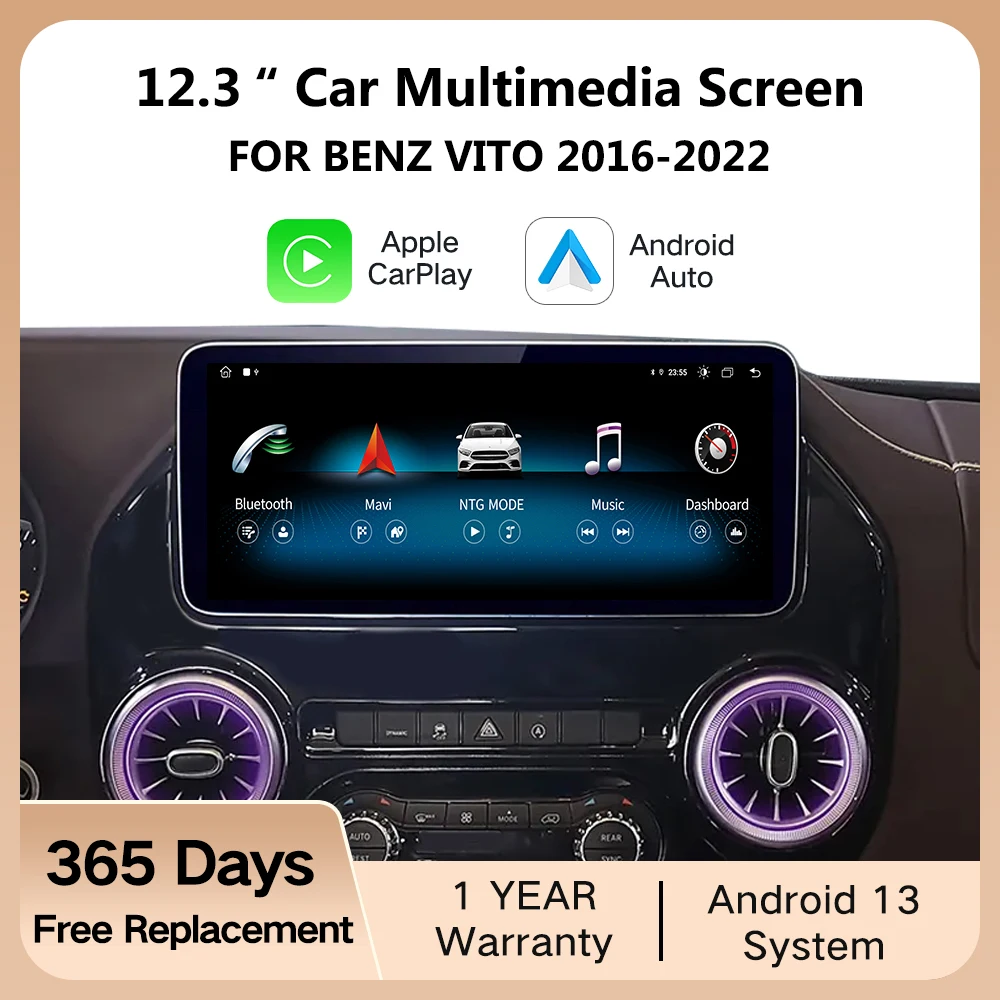 Radio de coche Android de 12,3 pulgadas para navegación GPS Mercedes Vito serie 2016-2022 8667 reproductor de vídeo Multimedia de navegación con carplay