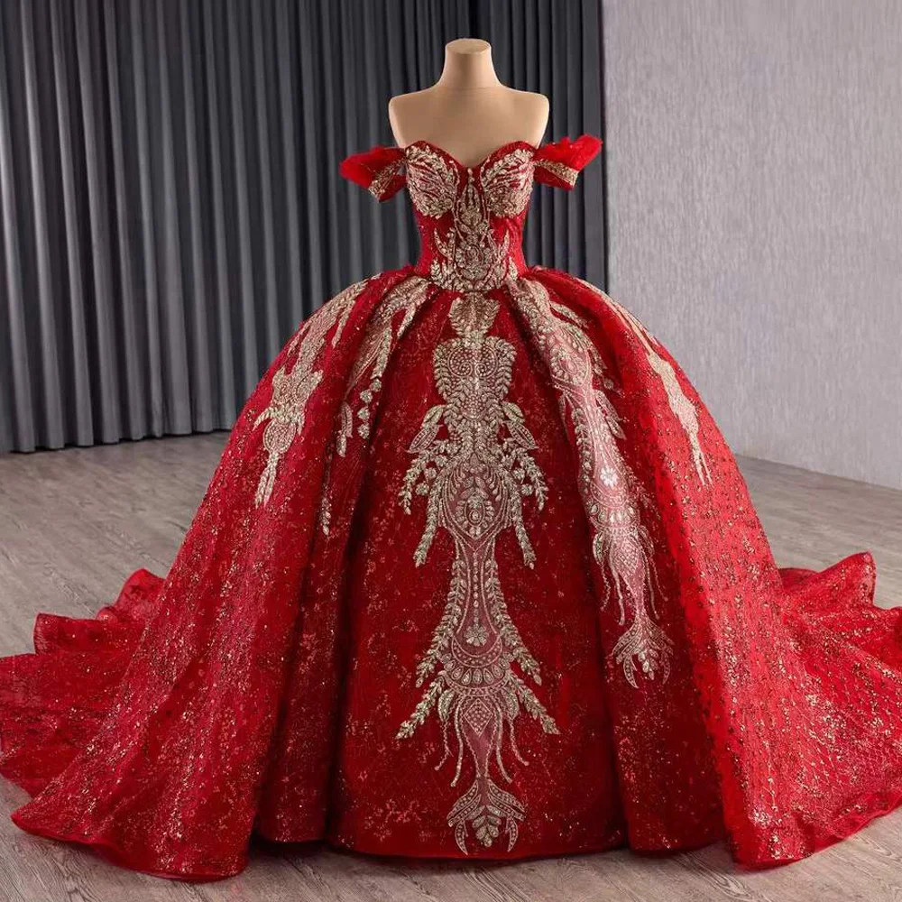 

Vestidos De Quinceañera De Princesa 2025 Off Shoulder Sweetheart Lace Up Back Beading Lace Red Long Evening Dress