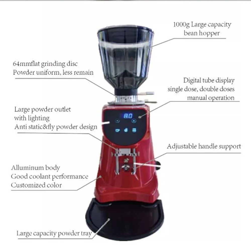 Chef Prosentials Commercial Coffee Grinder 64mm Flat Burrs 35 Oz Coffee Bean, 12 Adjustable Grind Setting, 420W, 1360Rpm, Black