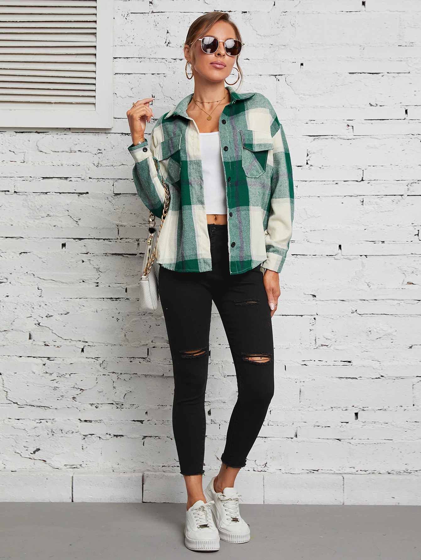 New Lapel Plaid Women‘s Shirts Spring Autumn Single Breasted Brushed Long Sleeve Blouses Streetwear Girls
