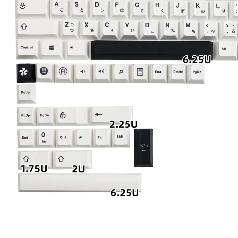 Clavier mécanique à sublimation PBT sans profil, touches japonaises, noir et blanc, clavier pour commutateur MX 61, 129 prédire, 64/68
