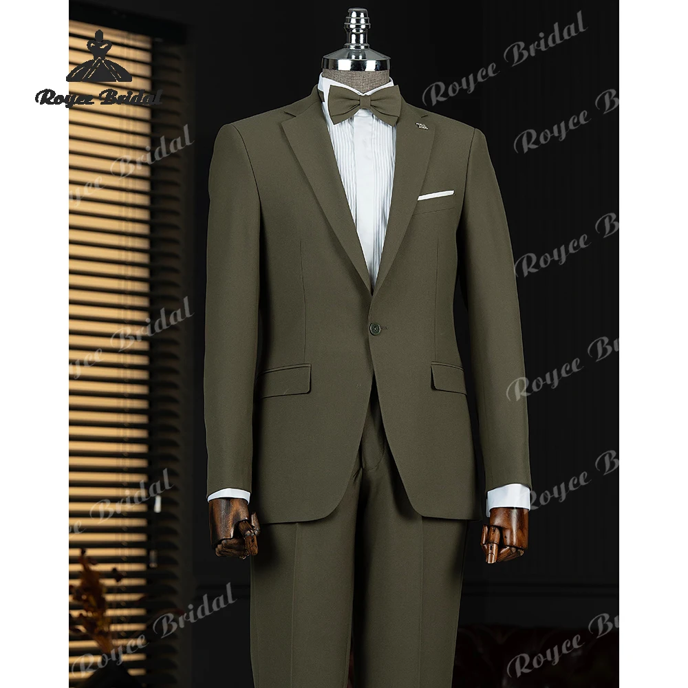 Abito da sposa da uomo in due pezzi con risvolto verde 2026 Abito da sera da lavoro monopetto personalizzato trajes para hombre