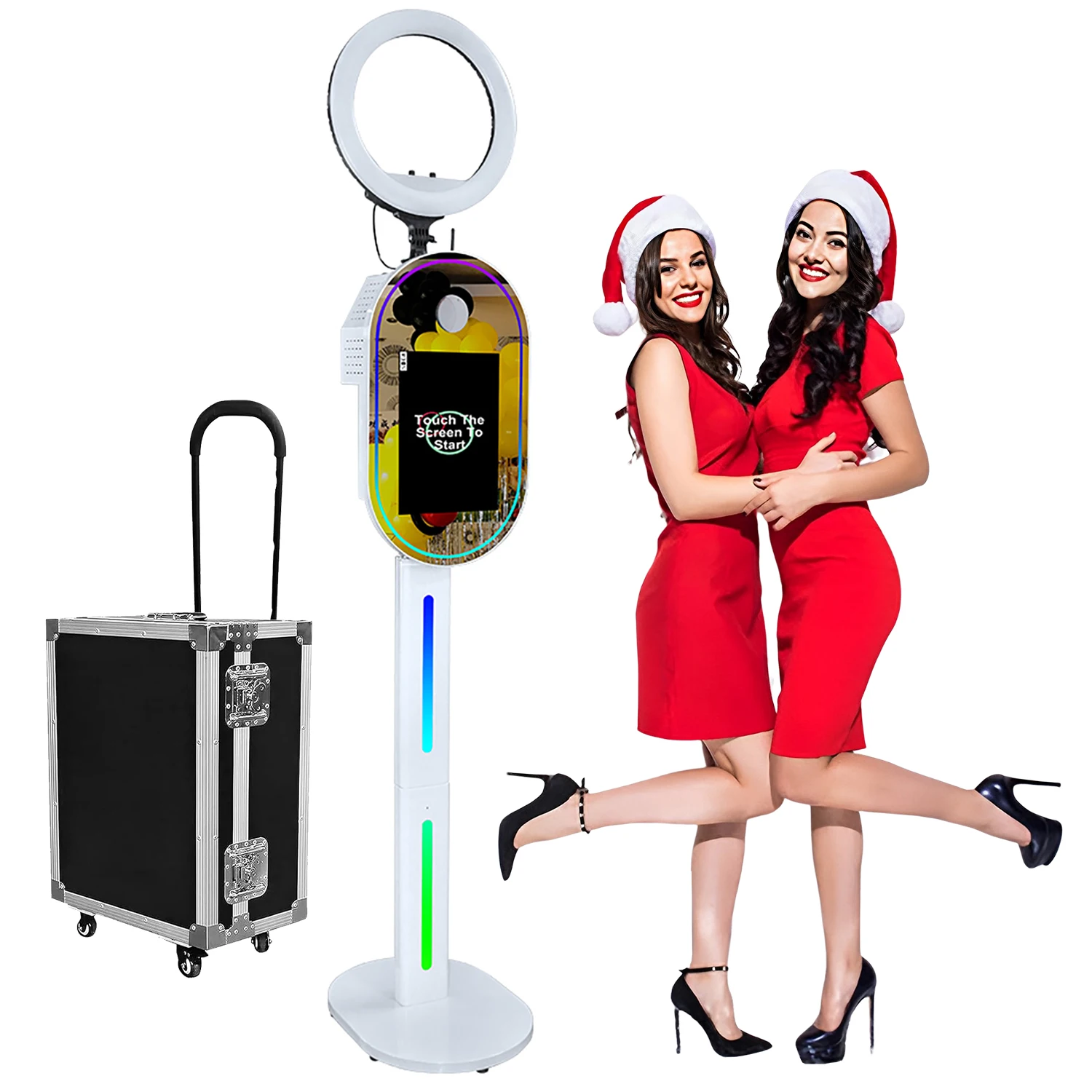 

Portable Mirror Booth 15.6 Inch Touch Screen Kiosk Mirror Photo Booth Machine Photobooth Stand for Wedding Patry