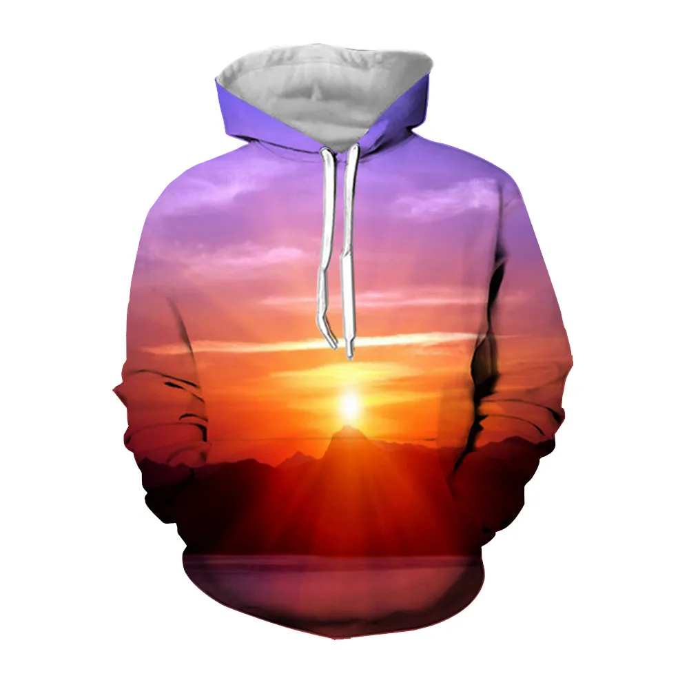 

Jumeast Beach Sunset Man Hoodie Sailboat Print Loose Comfortable Men's Personalized Hooded Sweatshirt New Tide Unisex Outerwear