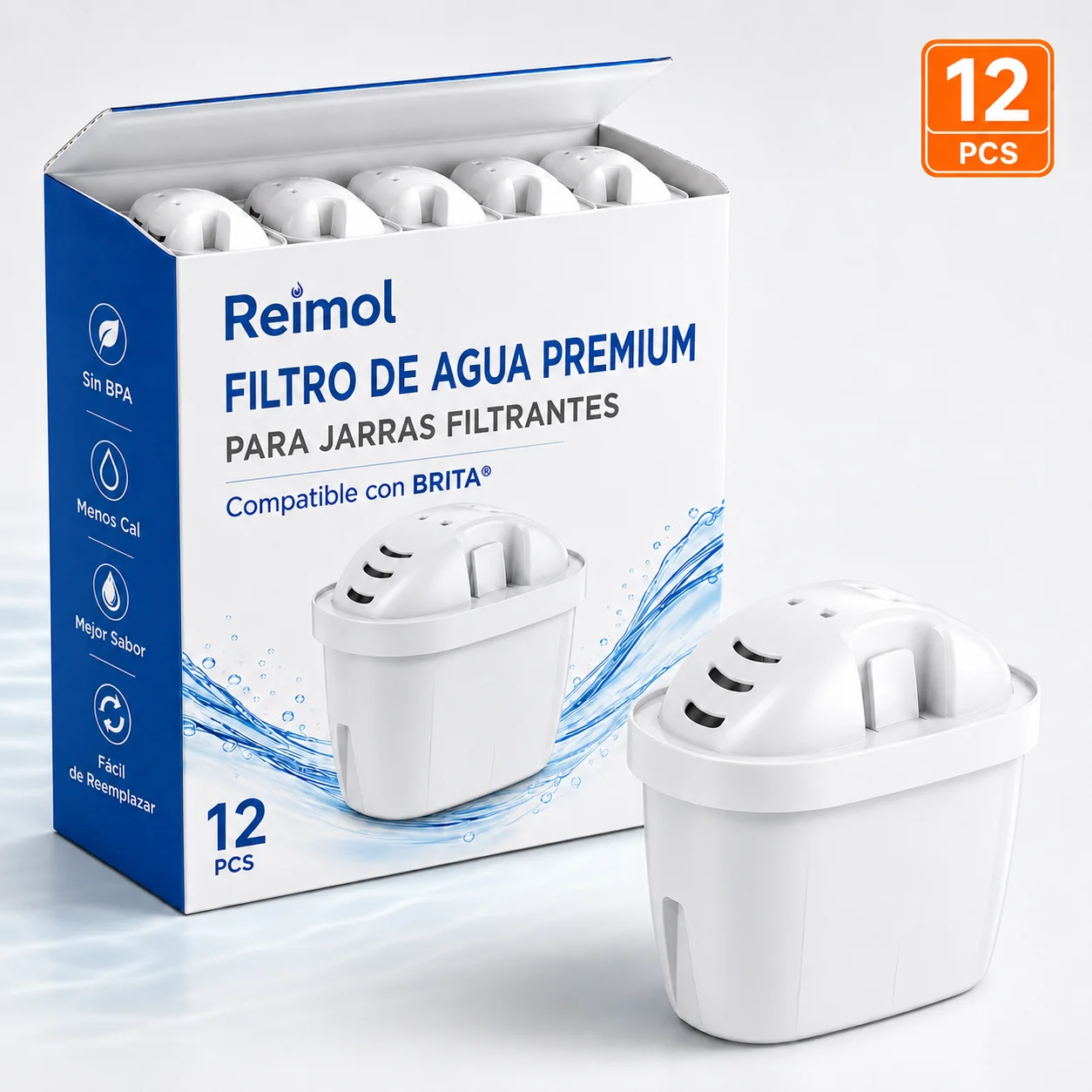 Recambios de filtros de agua Reimol, 12 unidades, compatibles con Brita Maxtra+ y Maxtra Pro, filtro todo en 1