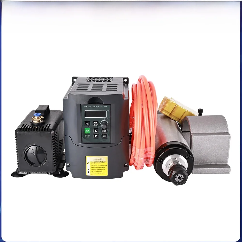 2.2kw ER20 Silnik wrzeciona chłodzony wodą 2CNC Silnik wrzeciona +2.2kw 220V Falownik VFD+80mm Zacisk wrzeciona+Pompa wodna CNC Router do drewna — zdjęcie 2