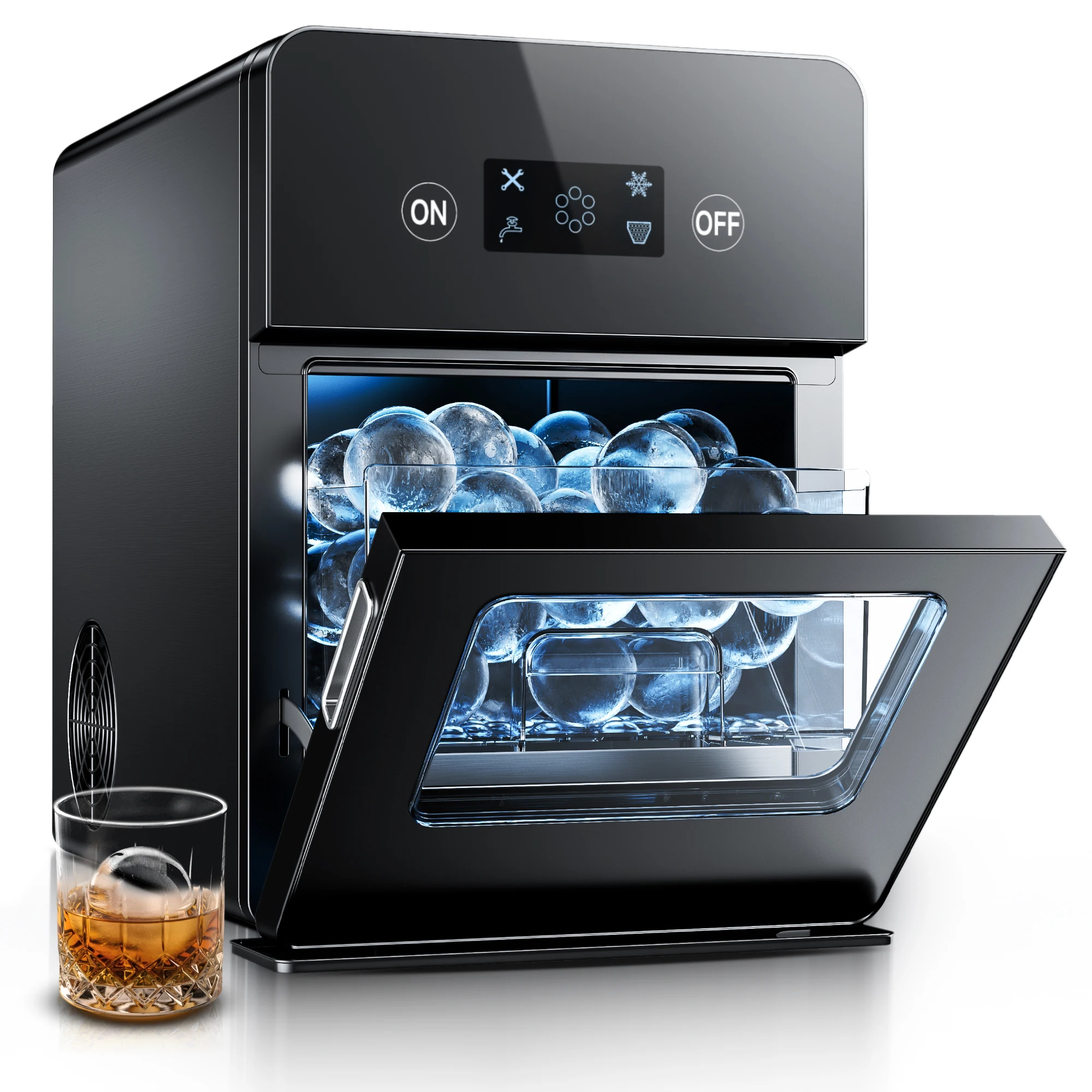SIMZLIFE Ball Ice Maker, 10 Ice Cubes per Hour, Transparent Ball Ice Maker with LCD Touchscreen, Self-Cleaning, For Home,Party