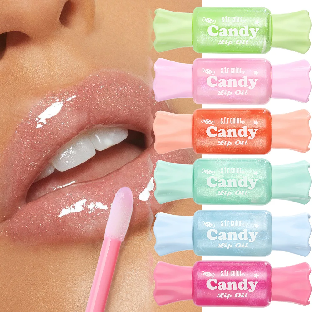 Candy Shimmer Lip Oil, Glitter Transparent Plumping Lip Gloss, Hydrating Moisturizing Shiny Lip Tint, Non-sticky Clear Sparkle Lip Makeup for Daily Looks