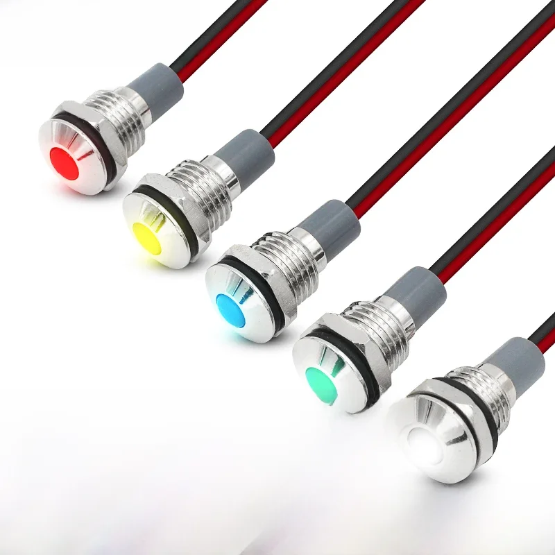 VaneAims-Lampe de Signalisation LED en Métal Étanche IP67, 10mm, 3V, 6V, 12V, 24V, 220V, Rouge, Vert, Jaune, Blanc, Bleu