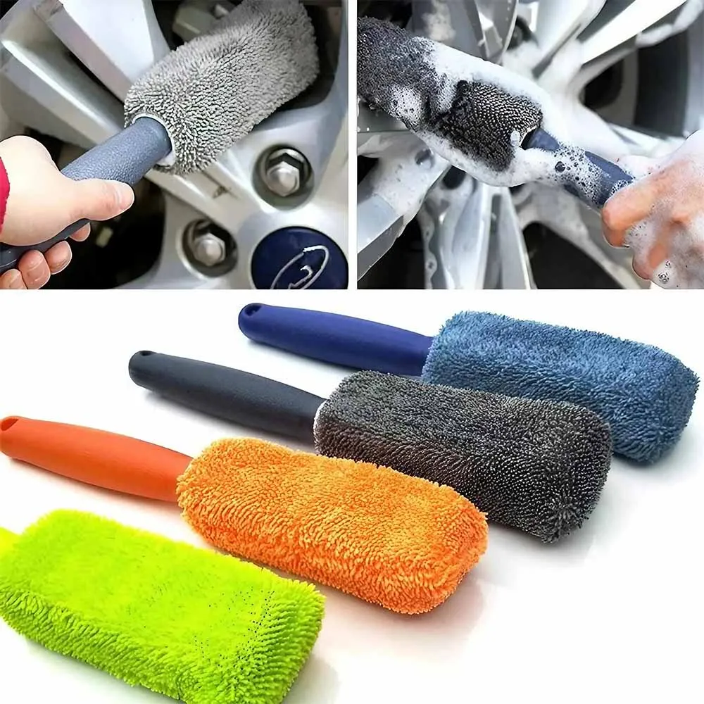 

1PC/2PCS Long Handle Microfiber Tire Brush - 4 Colors, Portable Wheel Rim Cleaning Tool for Car Detailing